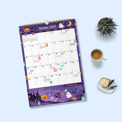 Ospelelf Calendar 2025-2026 Monthly Wall Large Planner Pad with Protective Cover Pockets Sticker for Family Fridge Office Teacher Student 17" X 12" Season