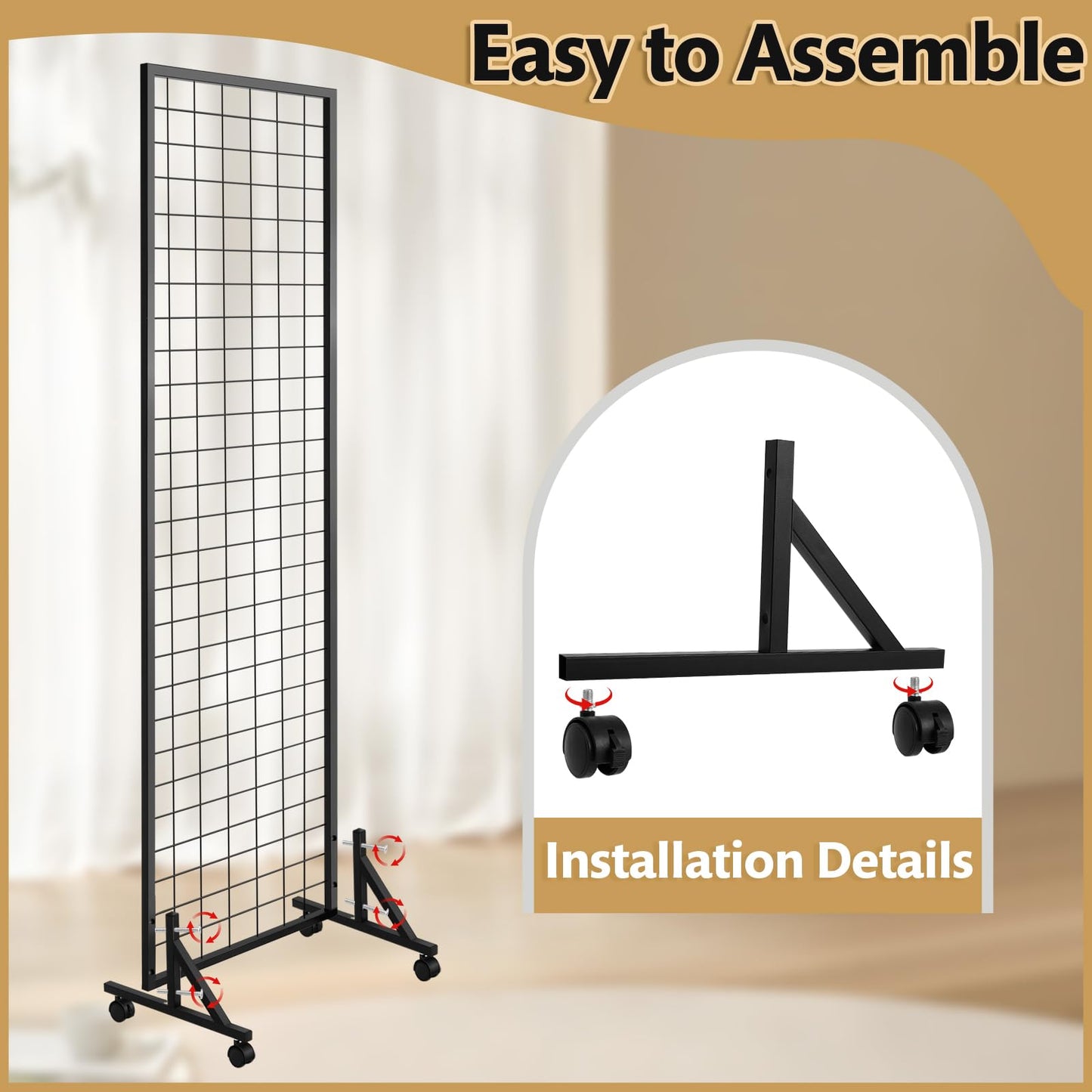 Blulu 4 Pcs 2' x 6' Grid Wall Display Stand with T-Base, 2026 Freestanding Grid Tower for Vendor Events & Craft Shows, Sports Jersey & T-Shirt Display Rack for Game Day Fan Shop (Black)
