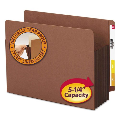 Smead End Tab Pocket, Reinforced Straight-Cut Tab, 5-1/4" Expansion, Extra Wide Letter Size, Redrope with Dark Brown Gusset, 10 per Box (73691)