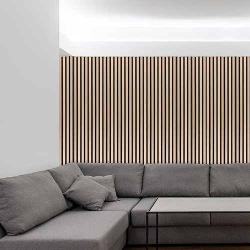NeatiEase Wood Wall Panels, 9 Feet Acoustic Slat Wall Panels for Interior Wall Decor and Noise Reduction, Decorative Slat Wall Paneling, Natural Oak, 6-Piece