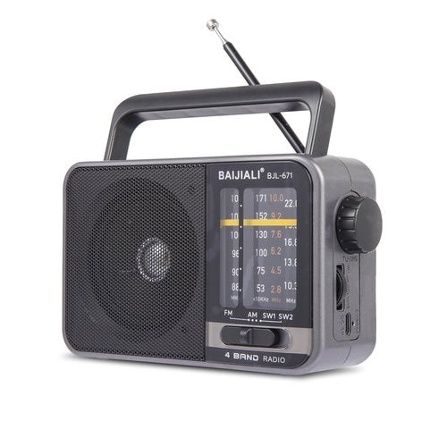 Portable AM/FM Transistor Radio with Loud Speaker, Battery or USB Powered - Compact Emergency Radio for Indoor, Outdoor, Travel & Storms (Model BJL-671)