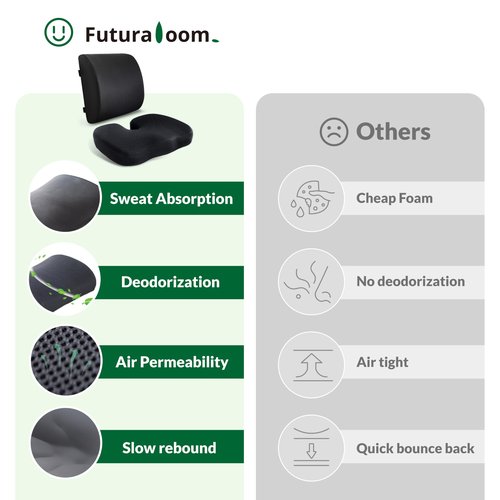 FuturaLoom Seat Cushion & Adjustable Lumbar Support Pillow Set,Charcoal Memory Foam for Sciatica,Back & Tailbone Pain Relief,Washable Cover & Non-Slip,Ergonomic for Office Chair,Car,Wheelchair -Black