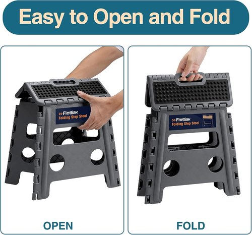 Flottian 13" Folding Step Stool - Non-Slip, Compact Design for Adults & Kids - Holds 300 lbs, Gray