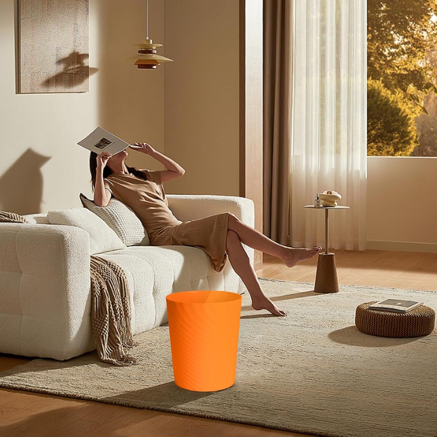 Small Trash Can | Plastic Waste Basket for Office, Home, Bathroom, Kitchen - 1.8 Gallon - Orange