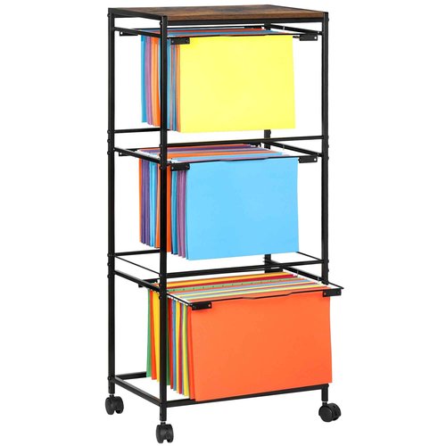 TQVAI Hanging File Folder Organizer, 3-Tier Rolling File Cart with Wheels, Letter Legal Size Folders Hangers for Office, Home, Classroom, Black