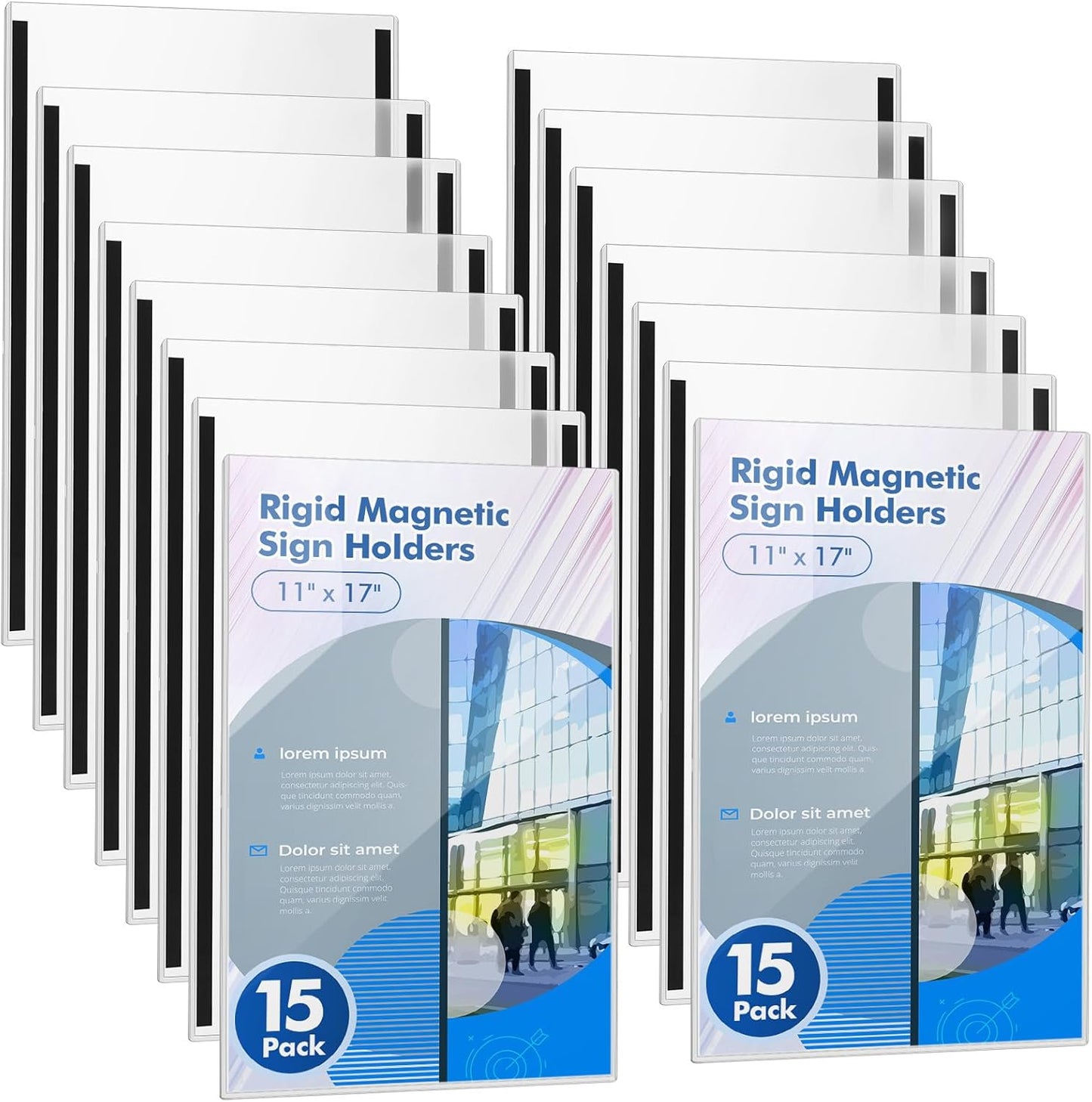Affrolling Magnetic Sign Holder - 15 Pack 11"x17" Clear Poster Frames for Home, Office & Store Display