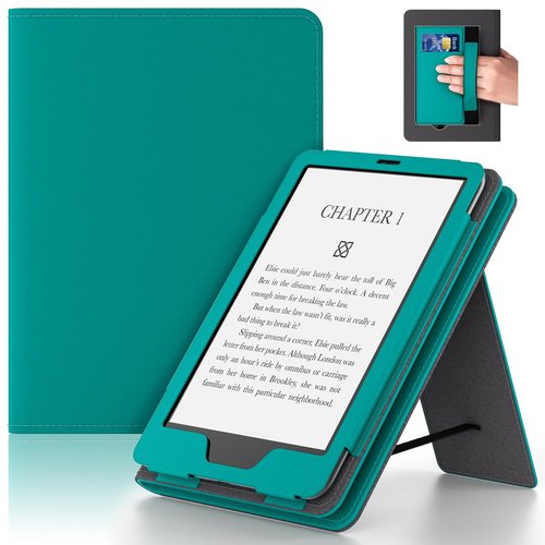 Lainergie Kindle Case for New 6" Kindle (11th Generation, 2024/2022 Release), Slim PU Leather Smart Shell Cover for Kindle Basic with Stand, Hand Strap, Auto-Wake/Sleep Not for Alcatel TCL, Jade
