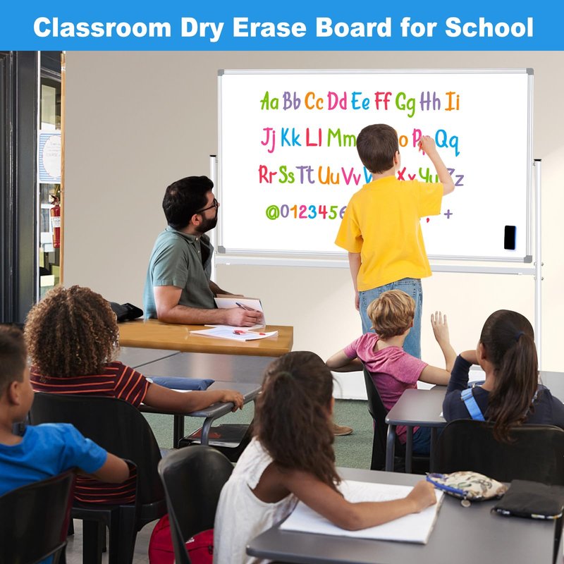 BSTPCOO Double-Sided Dry Erase Board with Stand 36"x24", Magnetic Mobile White Board Rolling Whiteboard on Wheels Drawing whiteboard with Stand for Kids & Adults, 2 Eraser, 10 Markers, 12 Magnets