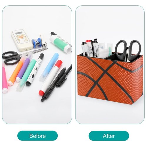Niapessel Pencil Holder for Desk, Basketball Pen Holder Storage Desktop Pen Organizer Desk Pencil Organizer Makeup Brush Holder for Office School College Leather