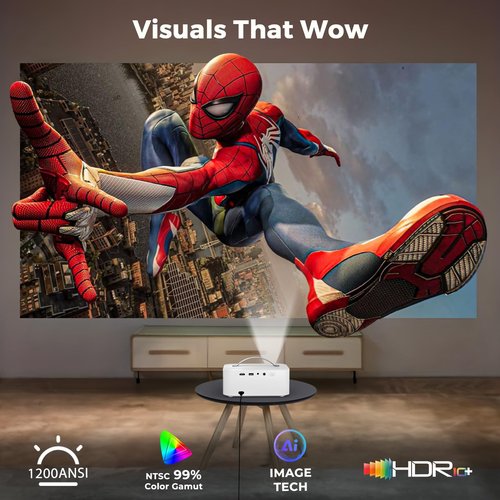 [AI Movin 2.0 System/1200 ANSI/Auto Focus] Projector-4K with WiFi 6 and Bluetooth, 30W DoIby Audio APPS Built-in Outdoor-Projector, Lisowod 1080P Smart Portable Proyector with HDR10+ 2025 Upgraded