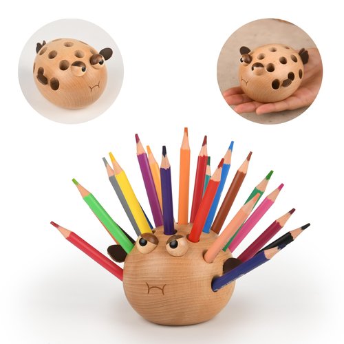 Damuzhi Pen Holder For Desk Pencil Holder Wooden Pufferfish- Funny Small Gifts For Kids, Unique Christmas Gifts For White Elephant Gift Steacher Gifts