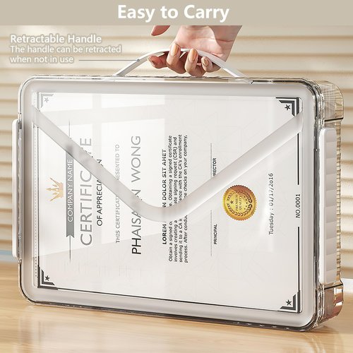 SAYEEC Clear File Storage Box Portable Project Case with Handle Plastic Storage Container with Lid Stackable Flat Storage Bin Document Magazine Protector Organizer for A4 Paper Photo Craft Scrapbook