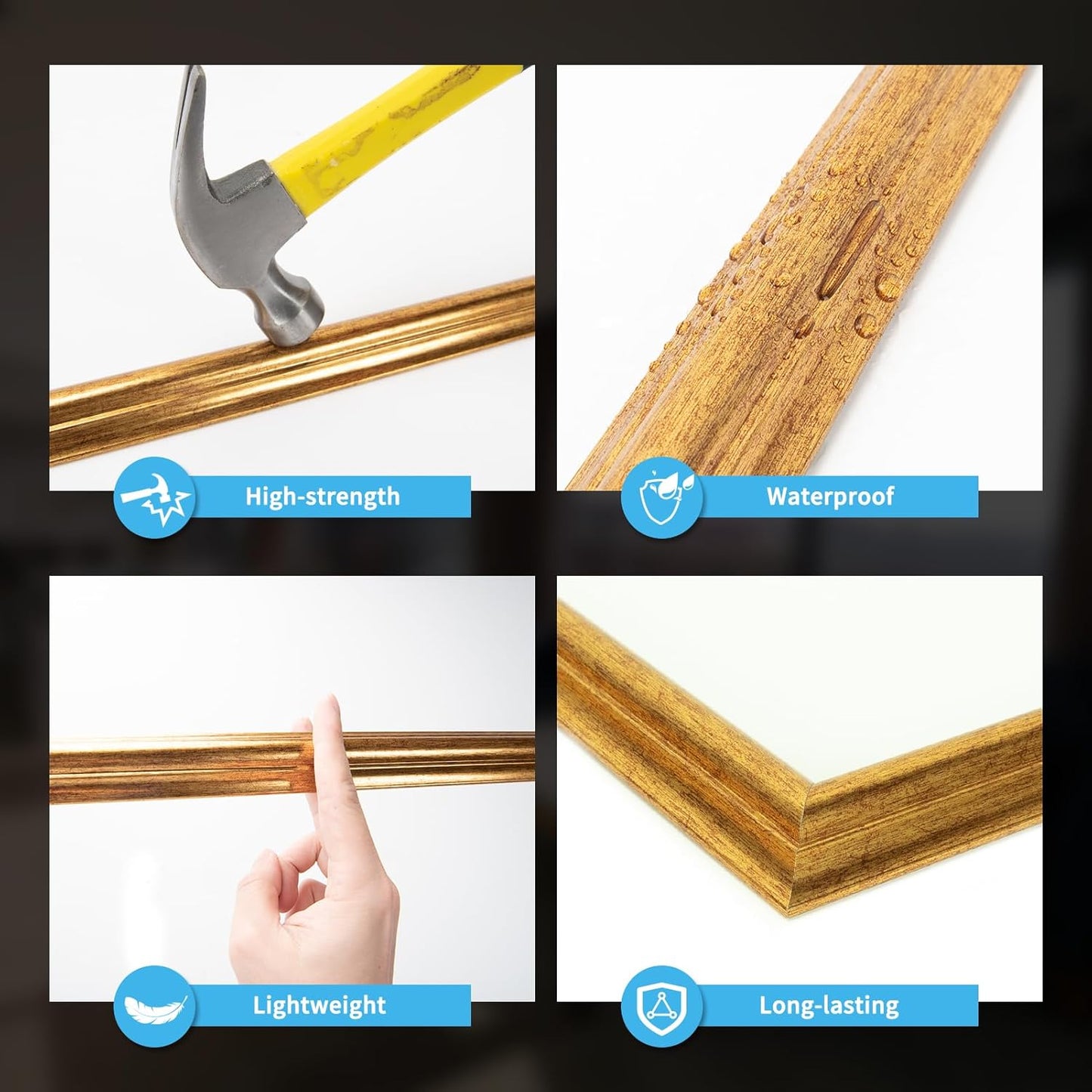Art3d Wainscoting Panels Set - Pre-Cut Wall Molding for Easy Interior Décor | Antique Gold, 6 Pcs