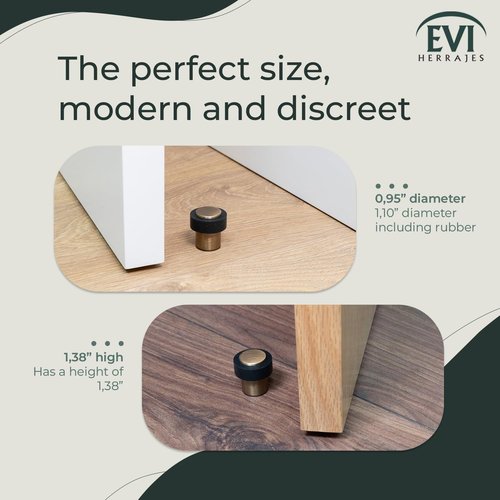EVI Door Stops | Leather Brass Door Stopper - Screw Fastening - Black Rubber Protector - 0.95 x 1.38 Inch Door Stop