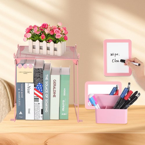 Fippy Pink locker accessories kit, locker decorations for girls, cute locker set includes locker shelf, magnetic locker mirror and whiteboard, pen holder, markers and magnets