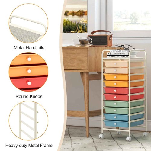HOMGX Storage Cart with 10 Drawers, 10 Tiers Rolling Drawer Cart with 2 Lockable Wheels, Slim Rolling Storage Cart for Office/School/Home, Macaron