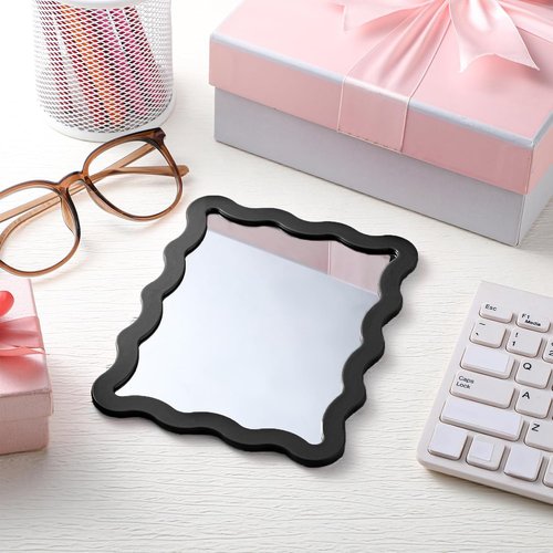 Leinuosen Scalloped Magnetic Locker Mirror - 5" x 7" Real Glass Makeup Mirror | Cute Black Decor for Lockers