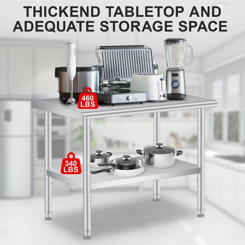 Stainless Steel Table for Prep & Work 48 x 24 Inch with Backsplash, Commercial Heavy Duty Table with Adjustable Under Shelf for Commercial Kitchen Restaurant Busines