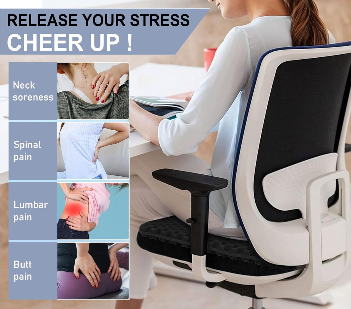 Skiennix Gel Seat Cushion - Jumbo & Thick Office Chair Cushion for Sciatica Relief | Non-Slip Wheelchair & Car Seat