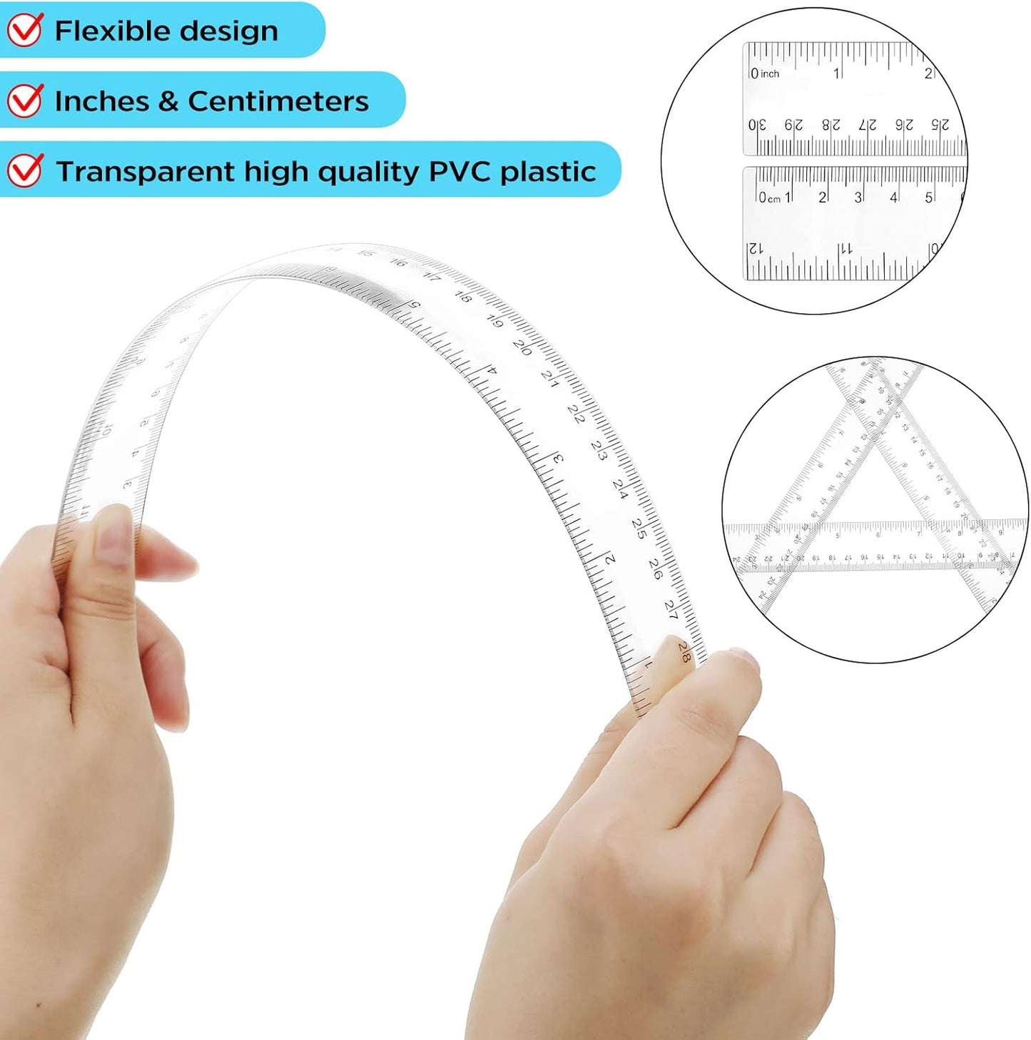 Zonon 200 Pcs Clear Plastic Rulers - 12 Inch Flexible Measuring Tools for School & Office Supplies