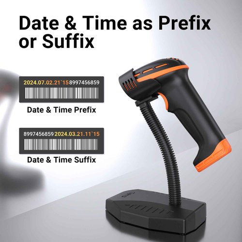 Tera Pro Barcode Scanner with Power Switch Battery Level Indicator Replaceable Battery Wall Mountable Stand 1D 2D QR Works with Bluetooth 2.4G Wireless USB Wired Bar Code Reader D6100
