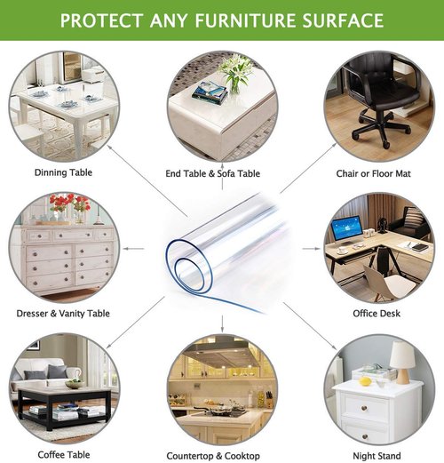 Large Clear Round Dining Table Protector Wood Furniture Tabletop Protective Cover Clear Plastic Tablecloth Round Soft Glass Desk Topper Chair Cursions Mat Pads Eco Polyester PVC Vinyl 39 Inch Diameter