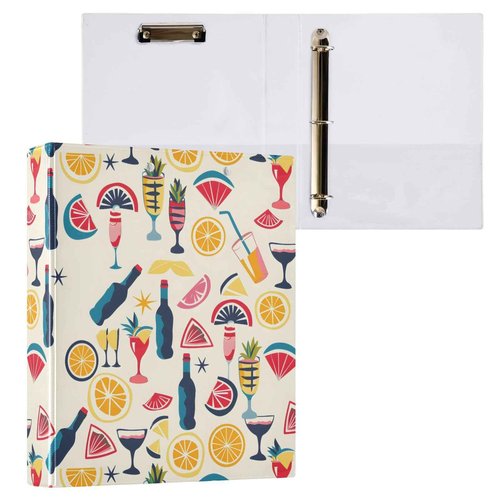 3 Ring Binders Fun Cute Beach Bar Icons 1.5in Binder Round Rings Holds 200 Sheets with Interior Clear Pockets Clipboard for Office School Work,2 Pack