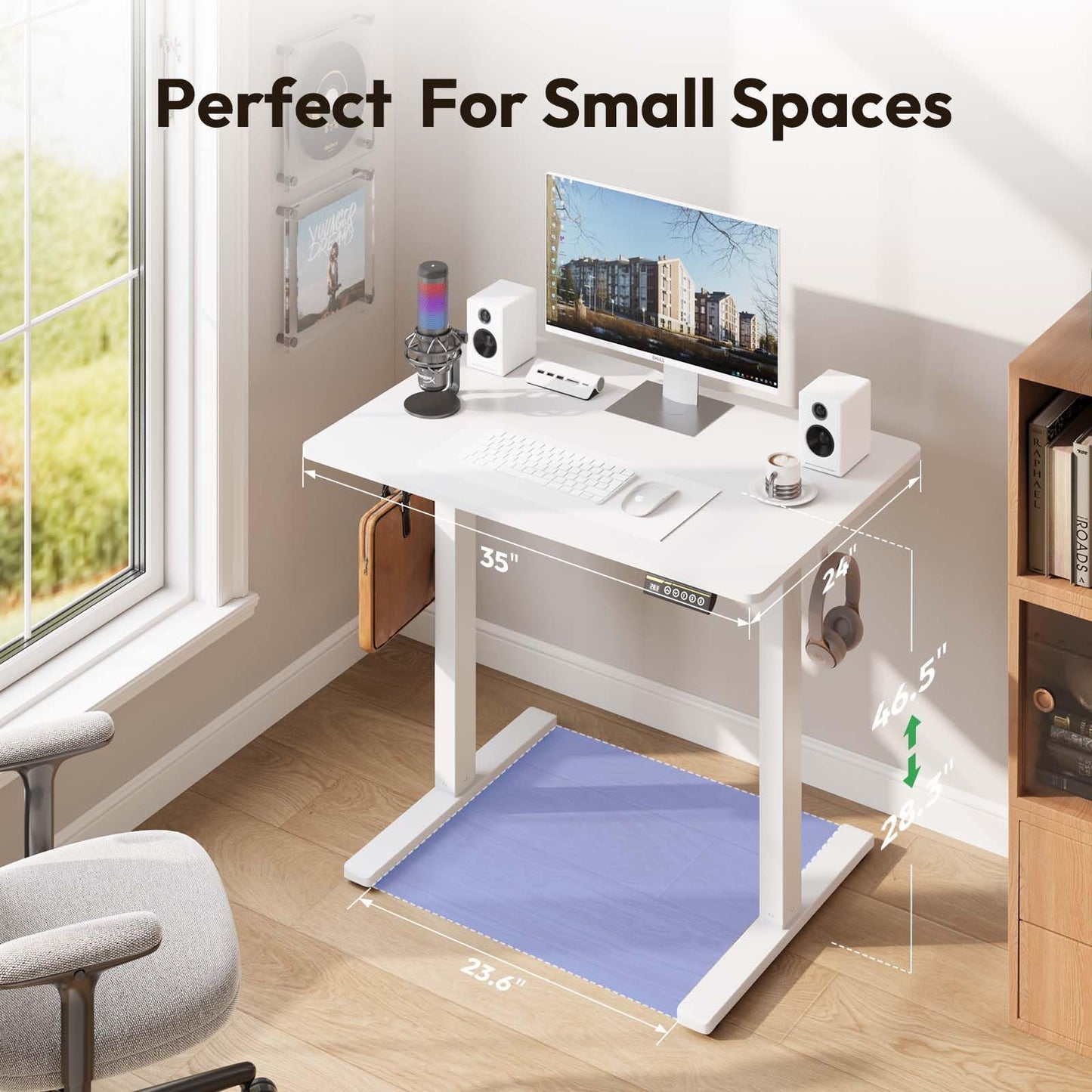 Gamork Electric Standing Desk,32x24 Inches Adjustable Height Stand up Desk, Sit Stand Home Office Desk with Splice Board, 3 Preset Heights,Equipped with Hooks,Ergonomic Computer Desk Workstation，White