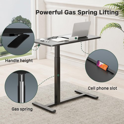 Gibbon Mounts Mobile Standing Desk - Pneumatic Adjustable Rolling Desk (31.5 Inches) | Portable Laptop Table for Home & Office - Black