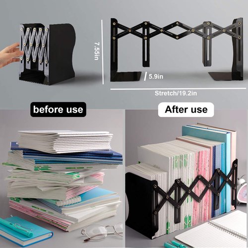 MDHAND Adjustable Bookend, Desk Magazine File Organizer Holder, Desk Organizer and Accessories for Office, Books, Papers, Extends up to 19 inches