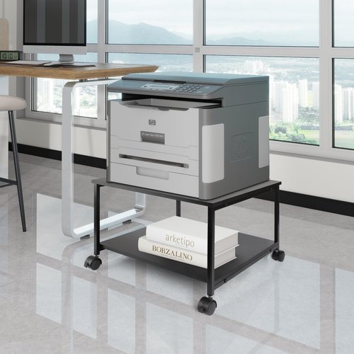 EMERIT 2-Tier Under Desk Printer Stand w/Storage - 19.5x19.5x12.8''Heavy Duty Rolling Cart, Mobile Printer Table with Lockable Wheels for Home Office Organization - Industrial Style