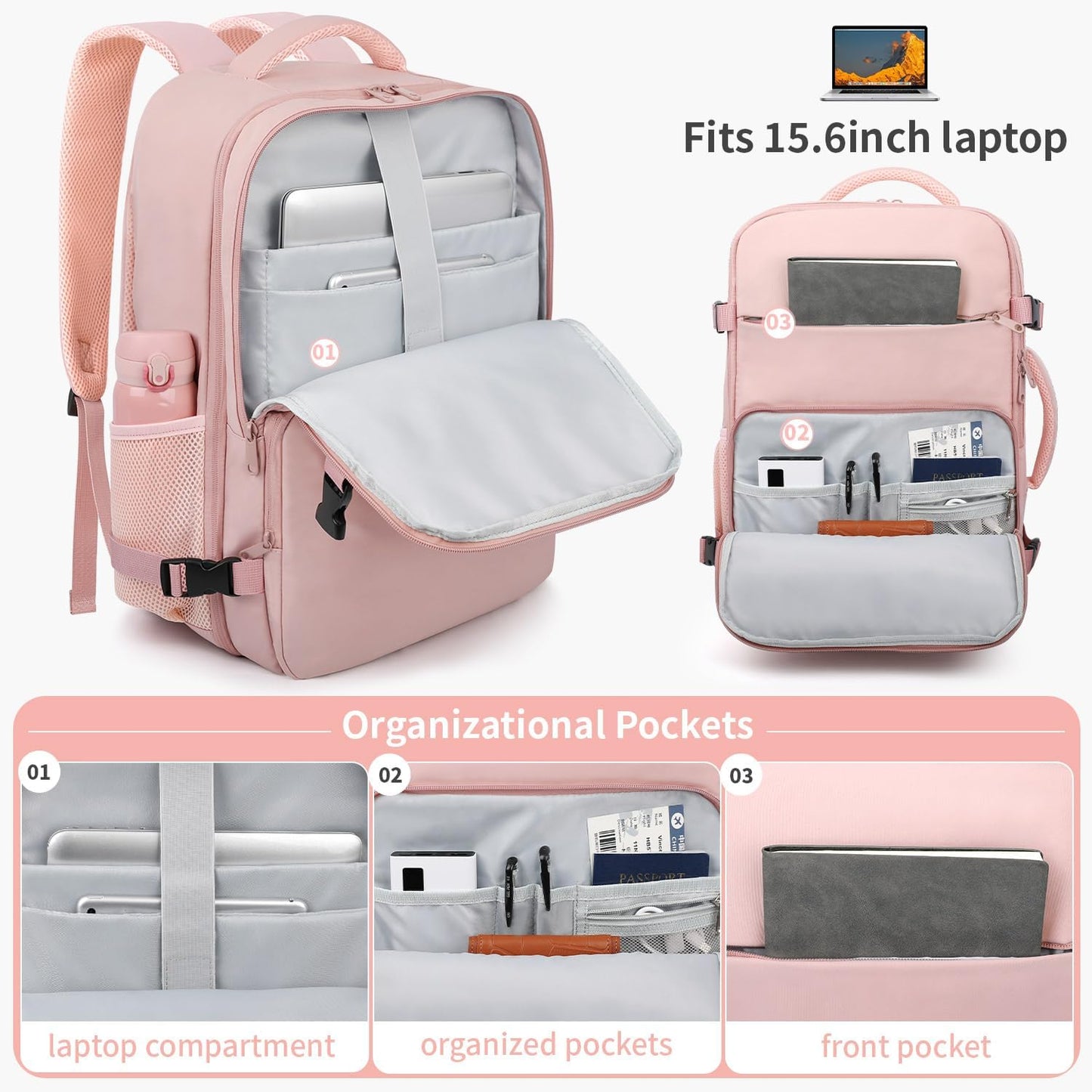 ZOMFELT Travel Backpack - TSA Approved 15.6-Inch Laptop Bag for Men & Women | Casual Pink Daypack