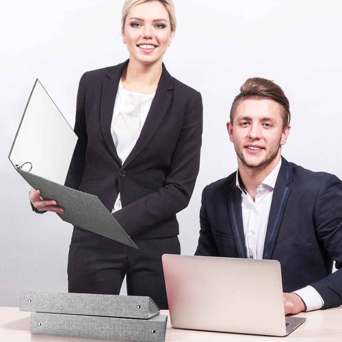 Eersida 4 Pack 3 Ring Binder 1 Inch Round Ring Binder Organizer with Linen Cover Holds 8.5" x 11" Paper Gray Linen Fabric for Schools, Offices and Homes