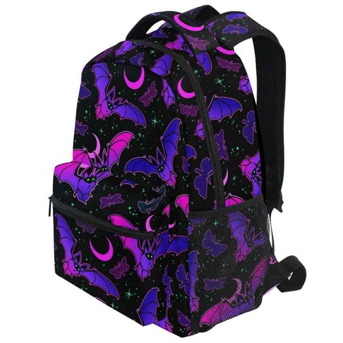 MNSRUU Student School Bag Purple Bat Gothic Backpack for Girls Boys College Bookbag Laptop Rucksack Travel Backpack for Adult Teen Casual Daypack