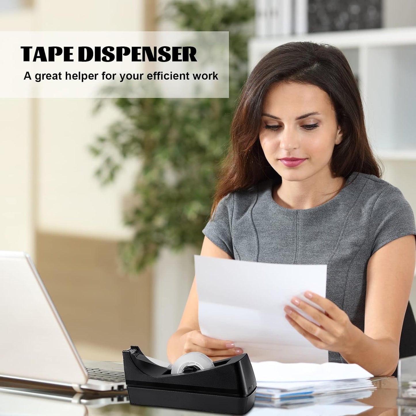 Skiennix Desktop Tape Dispensers - Non-Skid Base for Office & Home | 10 Pack - Black