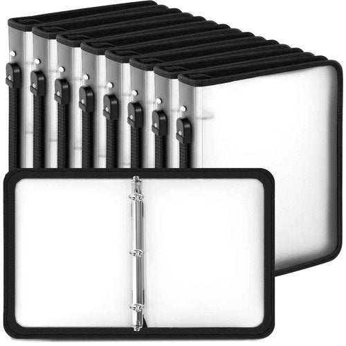 Teling 8 Pcs Zipper Binders with 3 Ring Zipper Binder, Refillable Plastic Clear File Organizer Planner for Projects, Assignments, Memos, School Work (2 Inch,White)