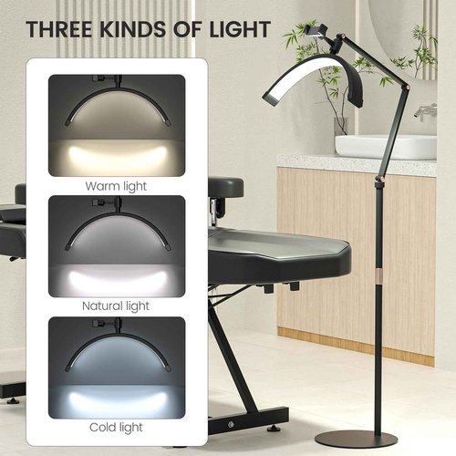 Tattoo light,Half Moon Lash Lighting: Foldable Floor LED Lamp for Eyelash- Beauty Lash Light for Eyelash Tech,Esthetician Lights with Phone Holder -Led Floor Lamp for Or Tattoo Bed,Lash Nail Tech ﻿