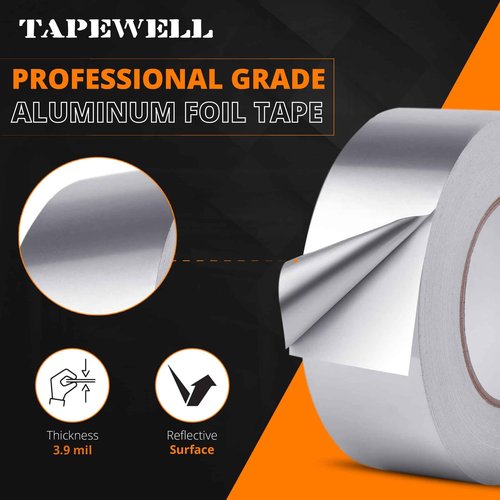 TAPEWELL Heavy Duty Aluminum Foil Tape, Perfect for HVAC Tape, Dryer Vent -2 Inch by 150 Feet (50 Yards) 3.9 Mil - Pack of 6
