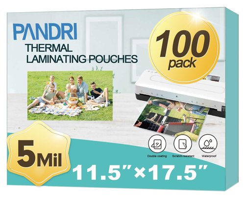 Laminating Sheets, PANDRI 100 Pack Thermal Laminating Pouches Holds 11 x 17 Inch, 5 Mil Plastic Laminator Paper 11.5 x 17.5 Inch, Clear Round Corner
