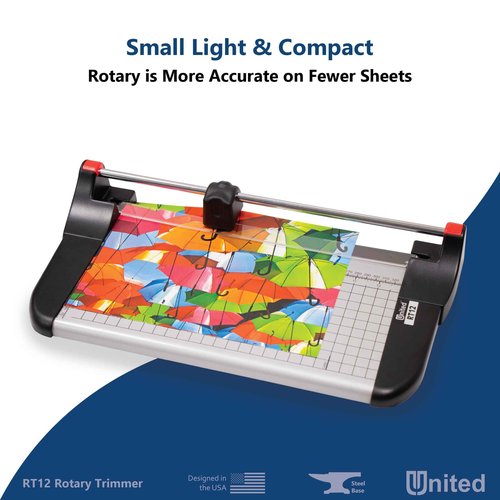 United Office Products RT12 Rotary Paper Trimmer, 12.5" Cut Length, 10 Sheet Capacity, Metal Base, Paper Cutter for Offices, Schools and Crafts