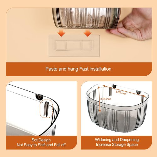 Beileqi 4 Pcs Adhesive Clear Inside Cabinet Door Organizer Spice Wall Mounted Shelf Condiment Storage Caddy for Bathroom Kitchen under Sink and Living Room