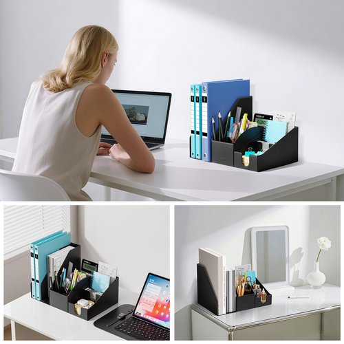 KONDOUND Magnetic Desk Organizer Set - Multifunctional Desktop Storage Accessories with File Holder, 5 Storage Box and Card Holder, PU Leather Office Organizer for Desk, Workspace & Home