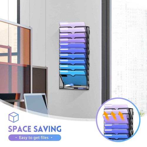 DALTACK 11-Tier Wall File Organizer, Mesh Hanging File Organizer, Mail Organizer Wall Mounted for Papers Folders Clipboard Magazine, Office Organization & Storage, Assembly Needed, Black, 2 Pack