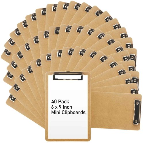 YAYODS 40 Pack Mini Clipboard 6 x 9 Clipboards Bulk, A5 Wood Clipboard Small Clipboards with Low Profile Clip, Memo Size Clip Boards for Home, Office, Classroom Supplies