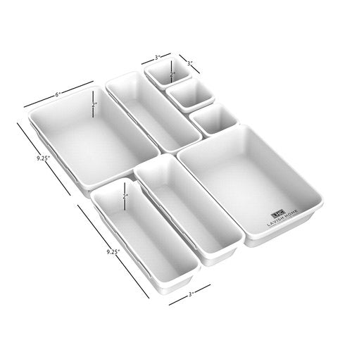 8 Pc. Drawer Organizer Bin – Space Saver Plastic Stacking Modular Kitchen, Bedroom, Office and Bathroom Vanity Storage Compartment Tray by Lavish Home White
