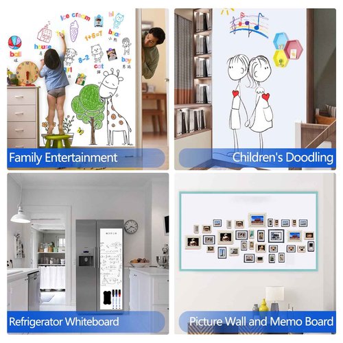 Magnetic Dry Erase Whiteboard Paper with Adhesive, 47" x 35" White Board Film for Wall, Easy to Write and Clean Dry Erase Board for Office, Classroom, Home, Include Marker, Magnetic Eraser and Magnets
