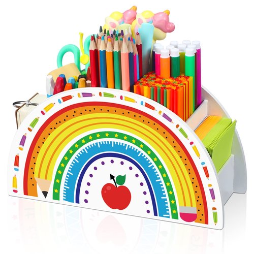 Wooden Rainbow Pencil Holder Pen Holder Teacher Appreciation Gifts from Students Pencil Organizer Brushes Makeup Brush Crayon School Teacher Supplies for Kids Girls