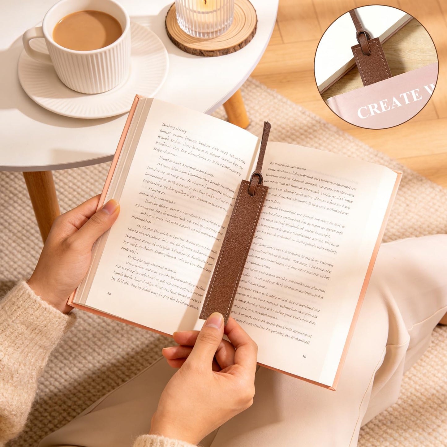 6 Pcs Leather Bookmarks with Tassels, Handmade Stitched Bookmarks - Classic Retro Style Page Markers, Unique Reading Gifts for Book Lovers, Men, Women, Readers, Teachers and Students