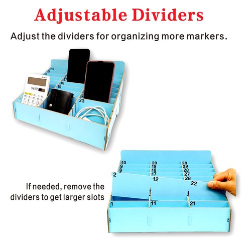 OFCAD 30-Grid Cell Phone Holder with Number Stickers Desktop Organizer Storage Box for Classroom Office(Blue)