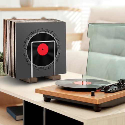 Vinyl Record Storage Stand for 35 Single LPs, Solid Walnut Album Display Holder, Long Play Music Collection Shelf,Now Playing Vinyl Album Rack, Wooden Document Book Folder Organizer
